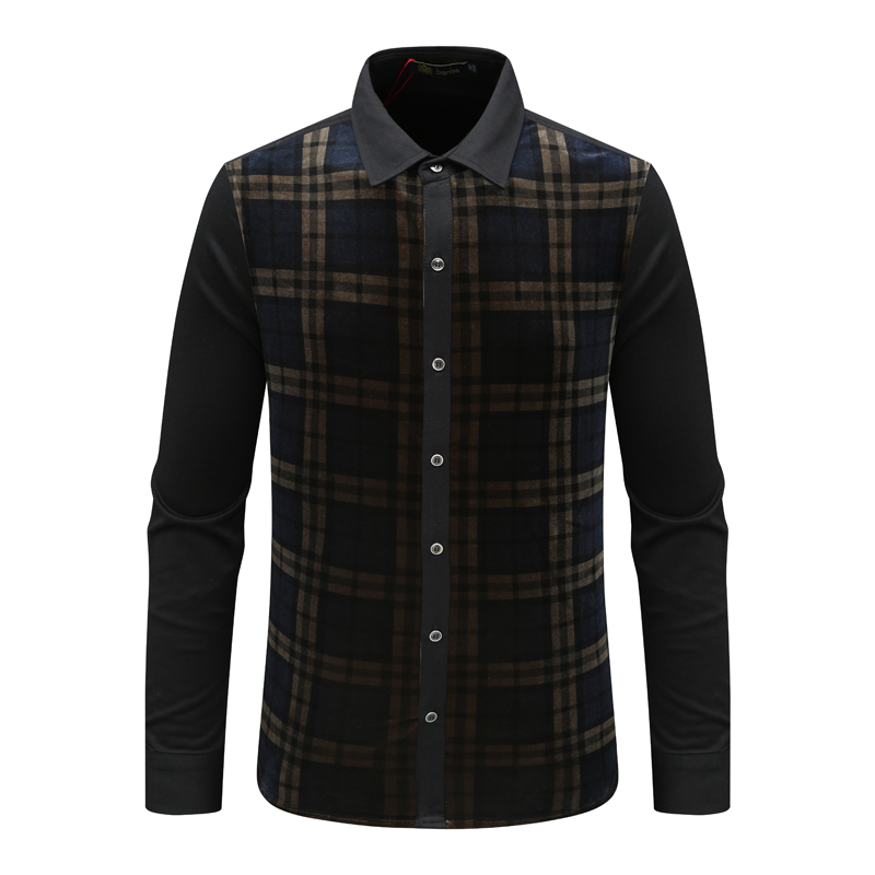 商务休闲黑褐色格子长袖衬衫