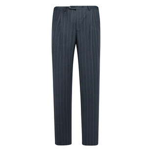 PL187皮断码清仓春秋男士职业装中腰宽松直筒深蓝竖条纹羊毛西裤
