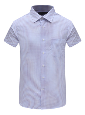 SA90萨断码清仓夏季款男士蓝色小格子全棉意大利面料免烫长袖衬衫