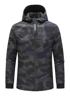 H1379断码清仓春秋款男士时尚休闲百搭印花连帽迷彩夹克休闲外套