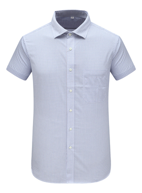 MY63美尔断码清仓夏季男简约商务休闲蓝色小格子全棉免烫短袖衬衫