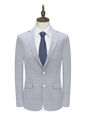 B1626鸟断码清仓春秋款男士正装绵羊毛桑蚕丝混纺两粒扣灰色西服