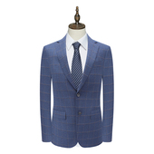 商务正装 男士 蓝色格子98.4％绵羊毛单西服 清仓春秋款 B1660鸟断码