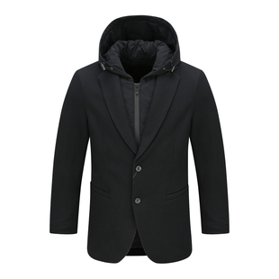 外套 简约商务休闲百搭黑色可拆卸帽西装 SF347圣断码 清仓秋冬男士