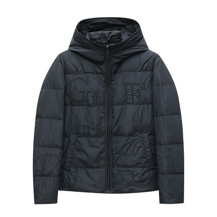H1370断码清仓冬季男时尚潮流黑色字母刺绣连帽90％白鸭绒羽绒服