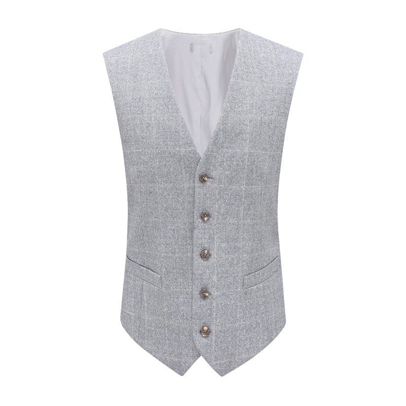 职业装灰色格纹绵羊毛西装马甲