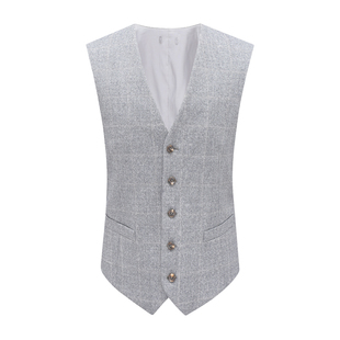 灰色格纹绵羊毛西装 F4031鸟断码 商务绅士职业装 时尚 马甲 清仓男士