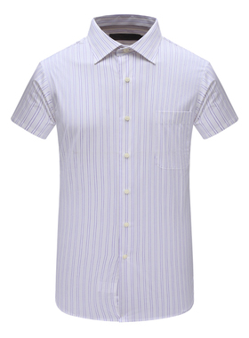 SA81萨断码清仓夏季中年男士紫色条纹意大利面料全棉免烫短袖衬衫