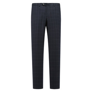 深蓝格纹中腰直筒羊毛西裤 PA42潘断码 商务职业正装 男士 清仓春秋款