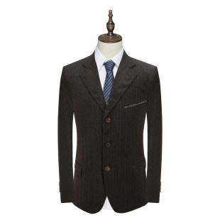 PL261丹断码 商务绅士深褐色竖条纹羊毛意大利面料单西服 清仓男士