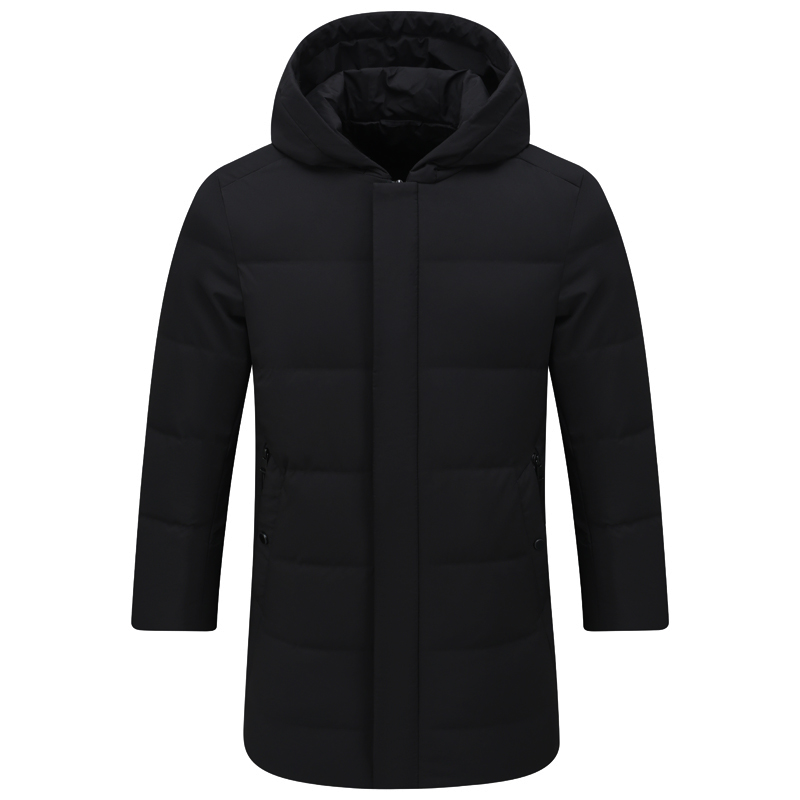 白鸭绒中长款黑色连帽