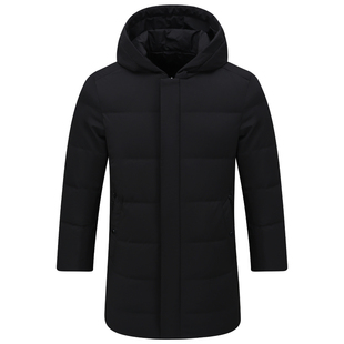 Y1231路易换季断码清仓冬季男黑色中长款连帽92.6%白鸭绒羽绒服