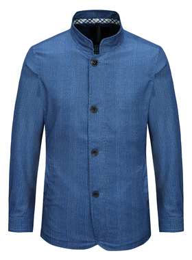 SL98仕东断码清仓春秋款中年男士时尚简约商务休闲立领蓝色夹克衫