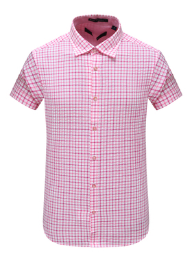 FN57梵思换季断码清仓夏季中青年男士全棉时尚清新粉格子短袖衬衫