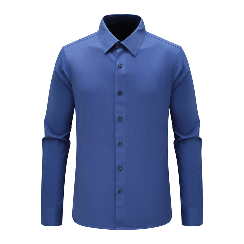 正装百搭蓝色全棉免烫长袖衬衫
