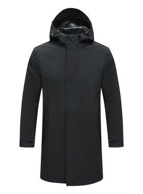 H1371断码清仓春秋款男士时尚休闲黑色连帽中长款简约保暖厚风衣