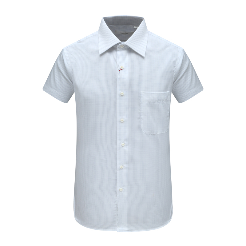 正装白色棉加桑蚕丝短袖衬衫