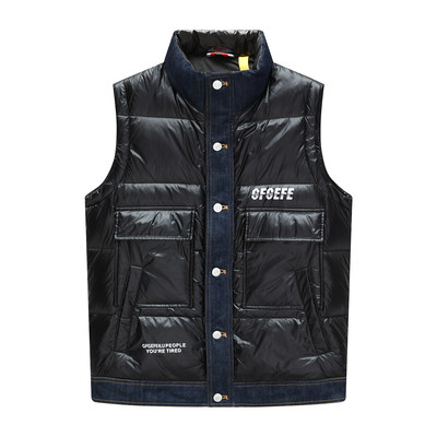 立领黑色90％白鸭绒羽绒马甲