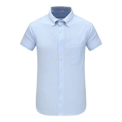 免烫清爽百搭蓝色小格子短袖衬衫