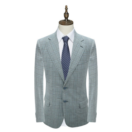 绿色两粒扣无开衩羊毛西装外套