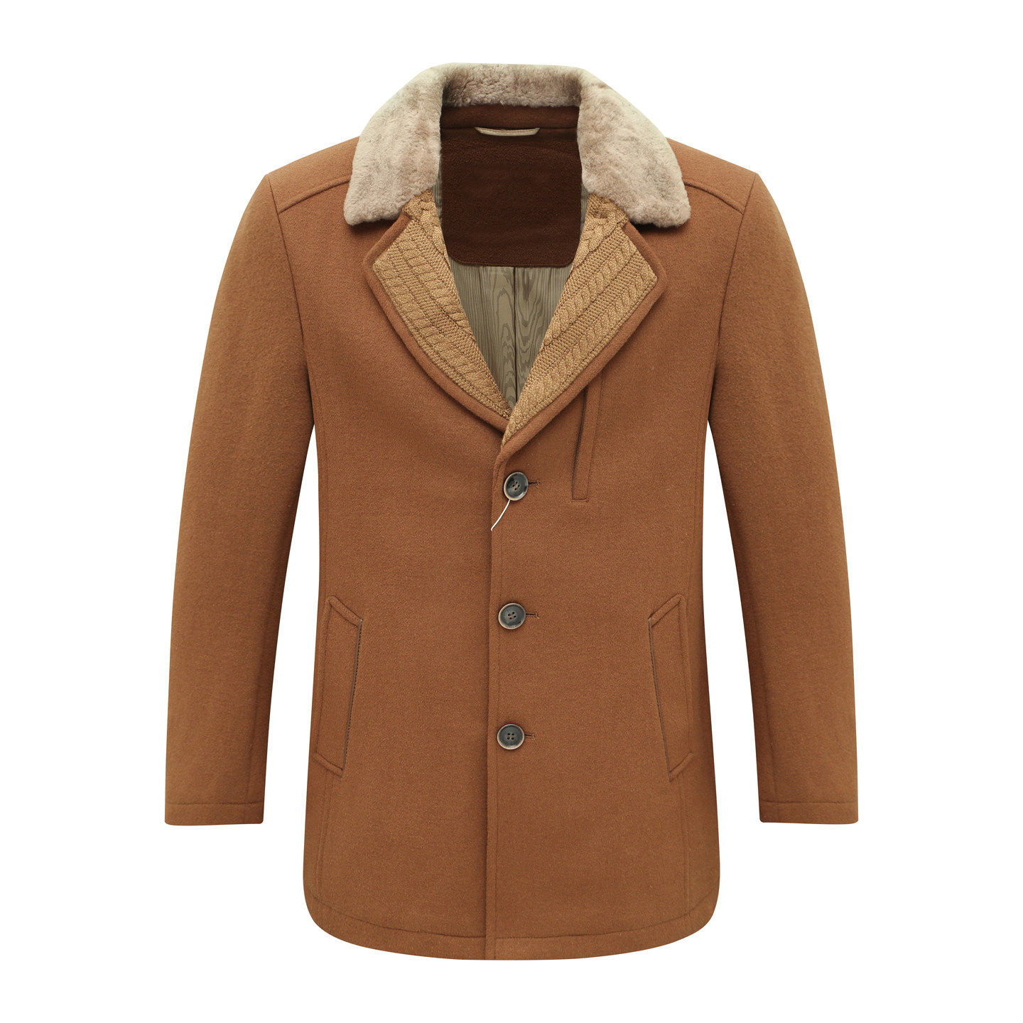 羊剪毛领53.6％羊毛卡其色大衣