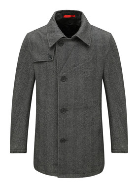 MY499美断码清仓秋冬男士商务休闲深灰色翻领中长款95％羊毛大衣