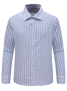 DN136斯D博N换季断码清仓秋季男士简约蓝白格140'S棉商务长袖衬衫