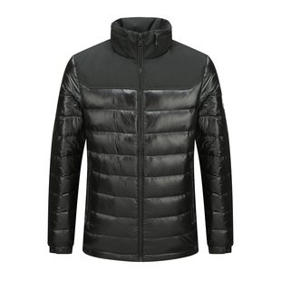 H1230卡迪断码清仓秋冬男士休闲百搭黑色拼接立领88％鸭绒羽绒服