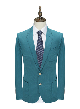 SL16仕东断码清仓春秋款男士96.5％棉德国面料弹力两粒扣蓝色西服