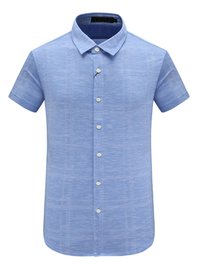 KL267凯LAI换季断码清仓夏季中年男士舒适休闲清爽天蓝色短袖衬衫