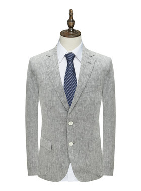 MY461美断码清仓春夏薄款男士亚麻桑蚕丝意大利面料灰色商务西装