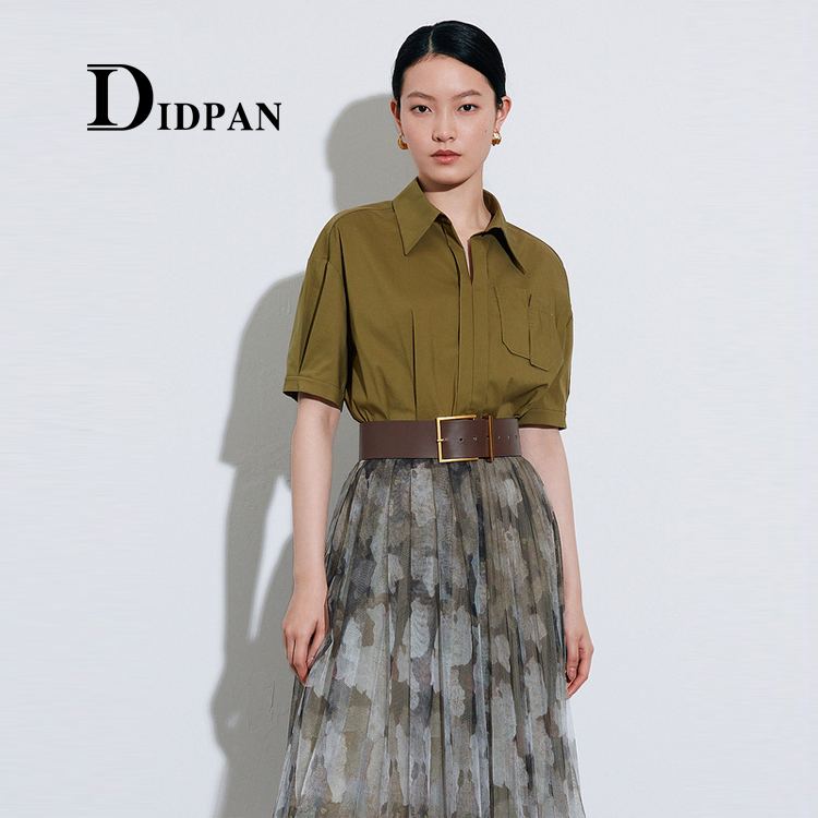 IDPAN圆弧式下摆轻薄短袖衬衫上衣女夏衬衣2W2S25030