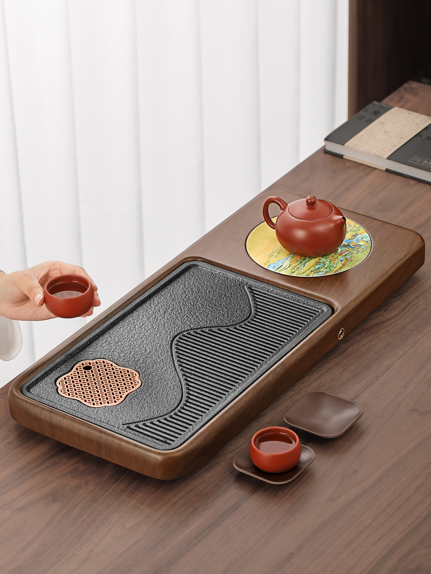 黄山小实木茶盘家用高档彷黑金石干泡小茶桌专用沥干茶盘,餐饮具,茶盘,淘宝优惠券,粉丝福利购,淘宝优惠卷