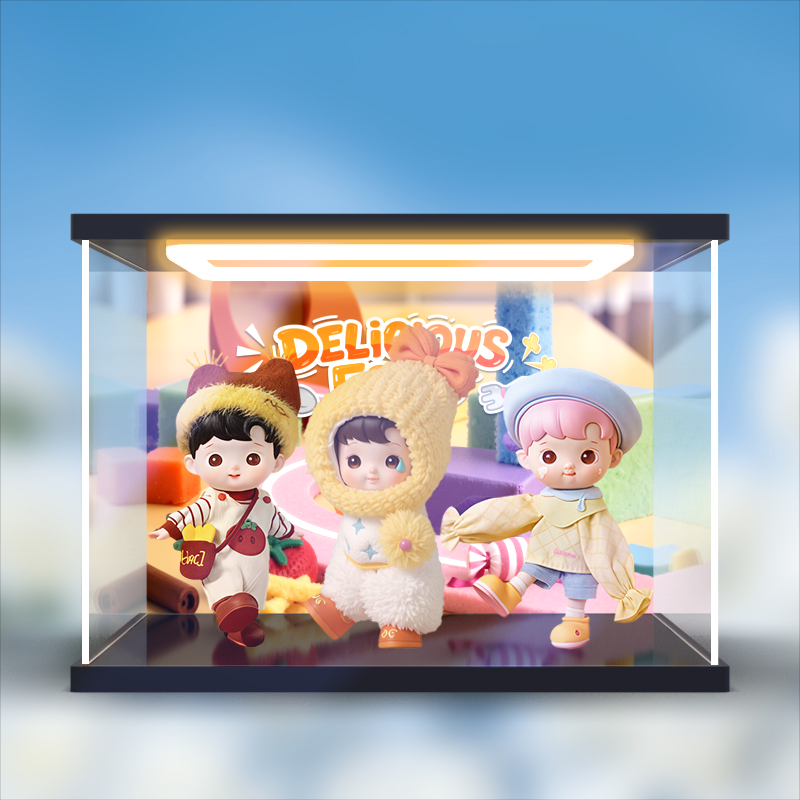 回型灯展示盒适用泡泡玛特HACIPUPU小馋包系列可动人偶手办防尘罩