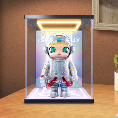 适用泡泡玛特MEGA SPACEMOLLY彩虹一体喷绘 回灯亚克力透明展示盒