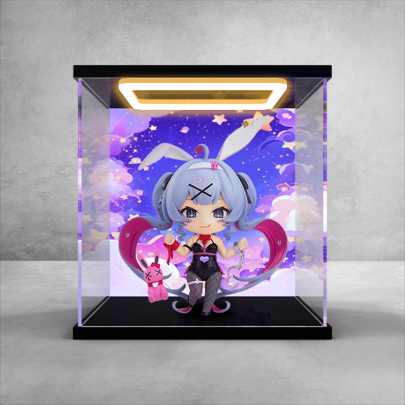 回灯款防尘展示盒适用AOWOBOX 初音未来 兔子洞粘土人手办收纳盒