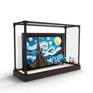 木纹底防尘罩适用le高21333 梵高星月夜星空油画手办亚克力展示盒