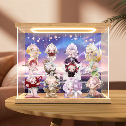 川帝适用泡泡玛特SKULLPANDA花的四幕戏系列盲盒回型灯展示柜