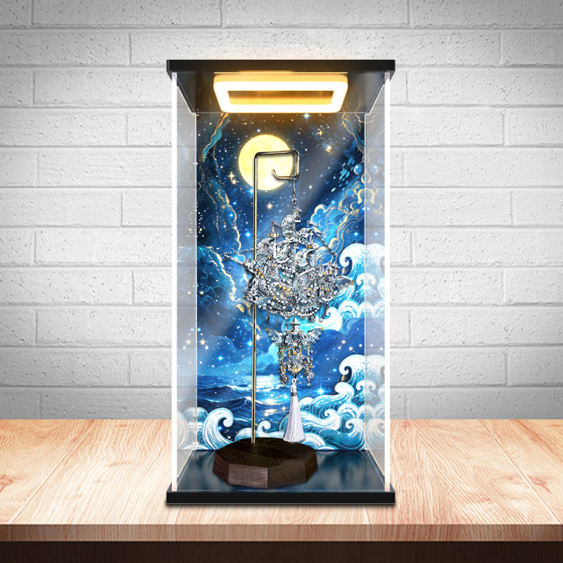 川帝适用拼酷奇境·探梦帆船 3D金属拼装模型回灯亚克力展示柜图片
