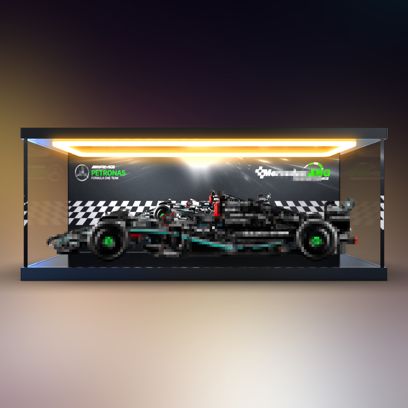 透明灯光款亚克力展示盒适用42171梅赛德斯奔驰F1赛车模型防尘罩