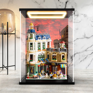 川帝适用11371购物大街建筑街景一体积木模型防尘罩回型灯展示盒
