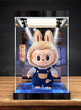 适用泡泡玛特Labubu time to chill搪胶毛绒公仔亚克力收纳展示盒