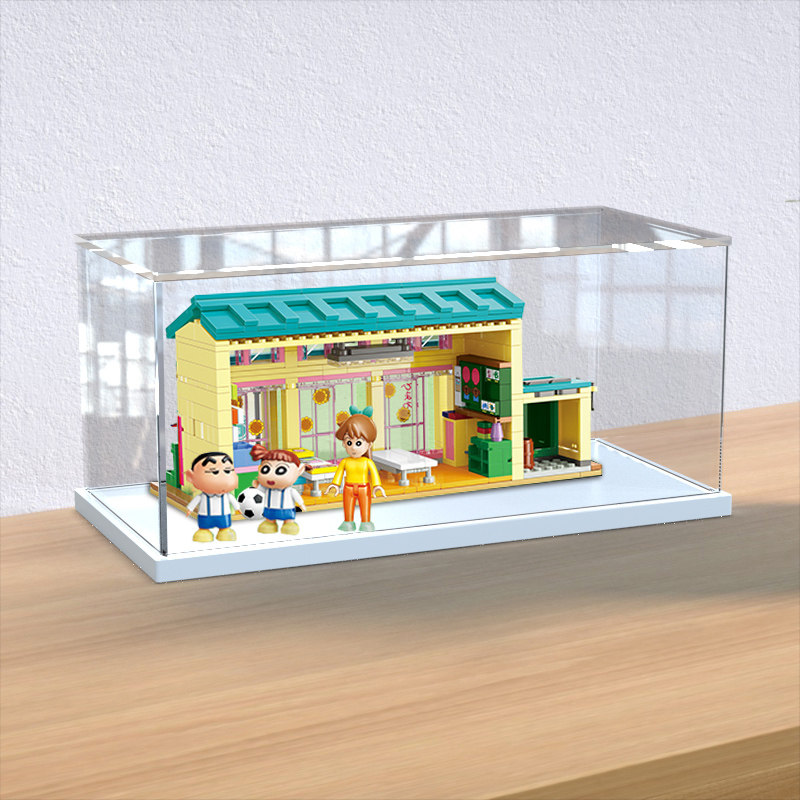 适用keeppley 蜡笔小新双叶幼稚园亚克力手办收纳盒罩 防尘展示盒