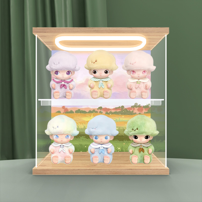 灯光展示盒适用泡泡玛特 DIMOO新生日记系列搪胶毛绒挂件防尘公仔