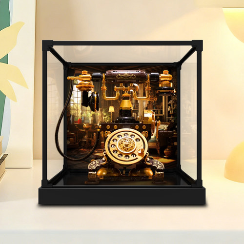 合金框亚克力展示盒适用拼奇积木 经典复古电话造型益智拼搭手办