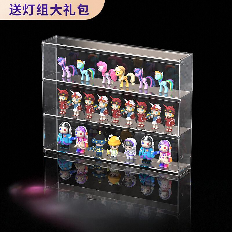 适用泡泡玛特盲盒收纳展示架玩具防尘壁挂墙相框亚克力手办展示柜