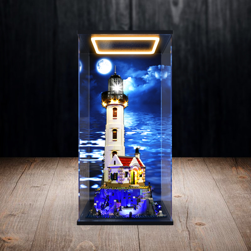 适用乐高21335电动灯塔益智玩具积木收纳灯光回灯型亚克力展示盒