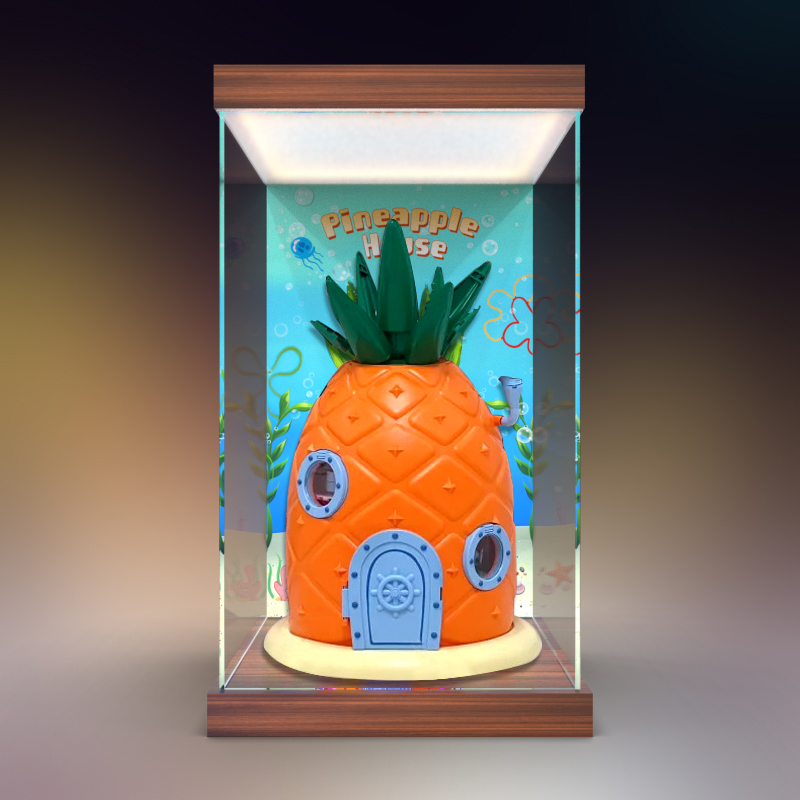 适用Areax砖区海绵宝宝菠萝屋摆件闭合版 透明亚克力手办展示盒
