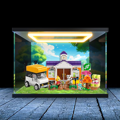 防尘罩回灯展示盒适用 积木77052广场上的KK演唱会动物森友会模型