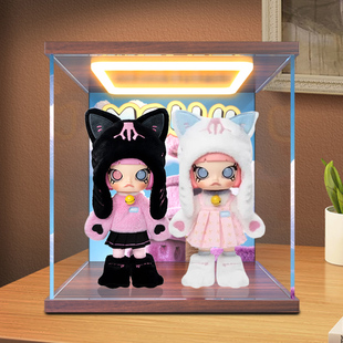 回灯亚克力透明展示盒 适用泡泡玛特MOLLY躲猫猫1/8可动人偶防尘